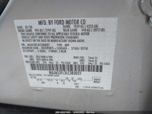 Photo 8 VIN: MAJ6S3FL3LC383027 - FORD ECOSPORT 