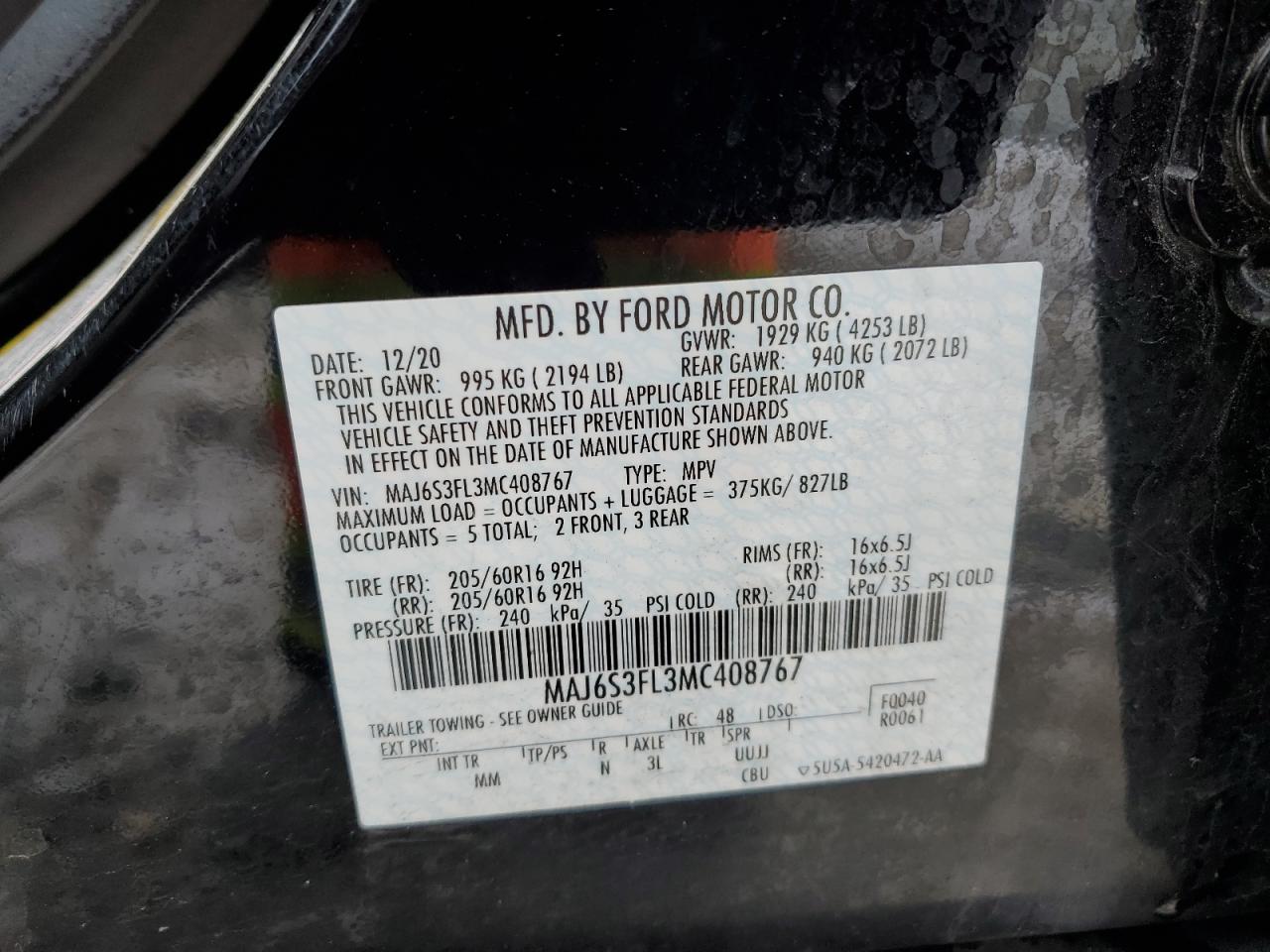 Photo 12 VIN: MAJ6S3FL3MC408767 - FORD ECOSPORT 