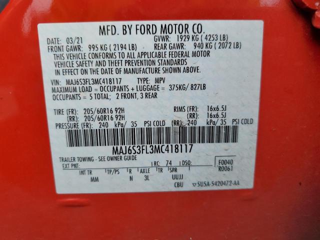 Photo 12 VIN: MAJ6S3FL3MC418117 - FORD ECOSPORT S 