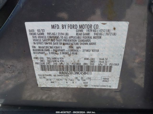 Photo 8 VIN: MAJ6S3FL3NC458411 - FORD ECOSPORT 