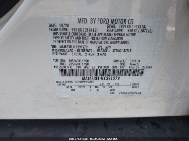 Photo 8 VIN: MAJ6S3FL4LC391279 - FORD ECOSPORT 