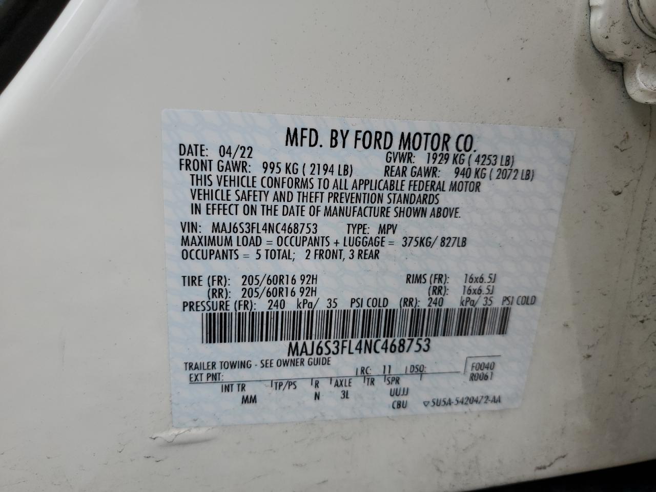 Photo 11 VIN: MAJ6S3FL4NC468753 - FORD ECOSPORT 