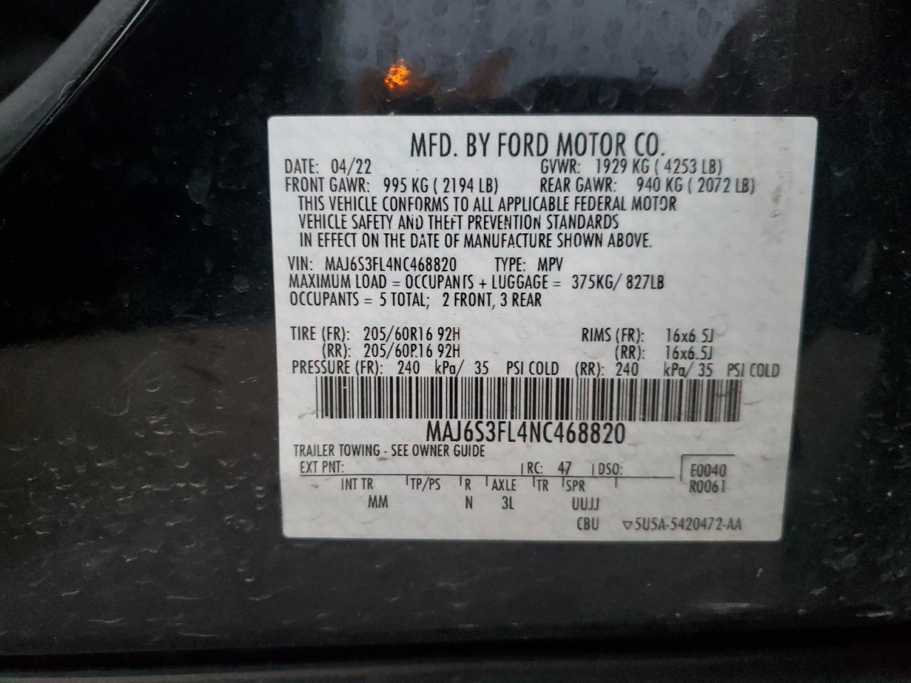 Photo 12 VIN: MAJ6S3FL4NC468820 - FORD ECOSPORT 