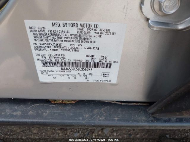 Photo 8 VIN: MAJ6S3FL5LC356377 - FORD ECOSPORT 