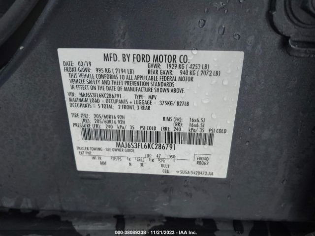 Photo 8 VIN: MAJ6S3FL6KC286791 - FORD ECOSPORT 