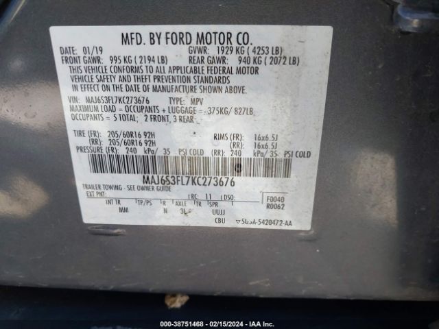 Photo 8 VIN: MAJ6S3FL7KC273676 - FORD ECOSPORT 