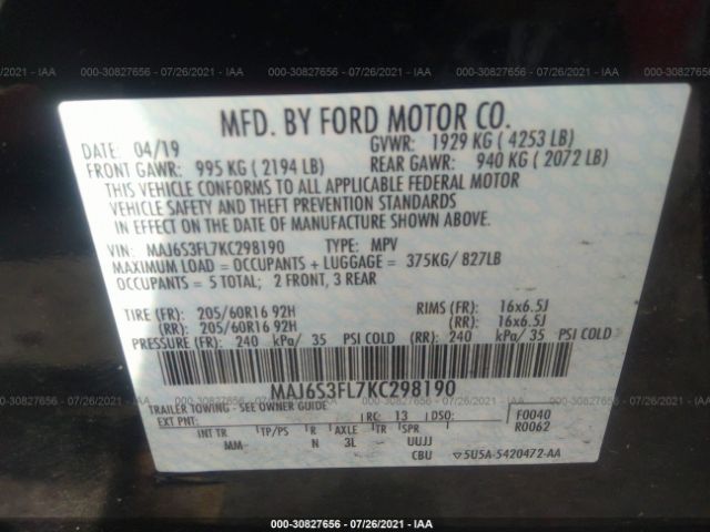 Photo 8 VIN: MAJ6S3FL7KC298190 - FORD ECOSPORT 