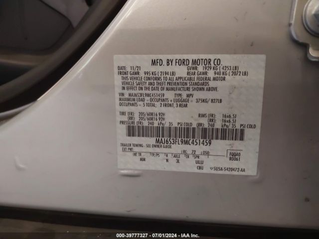 Photo 8 VIN: MAJ6S3FL9MC451459 - FORD ECOSPORT 