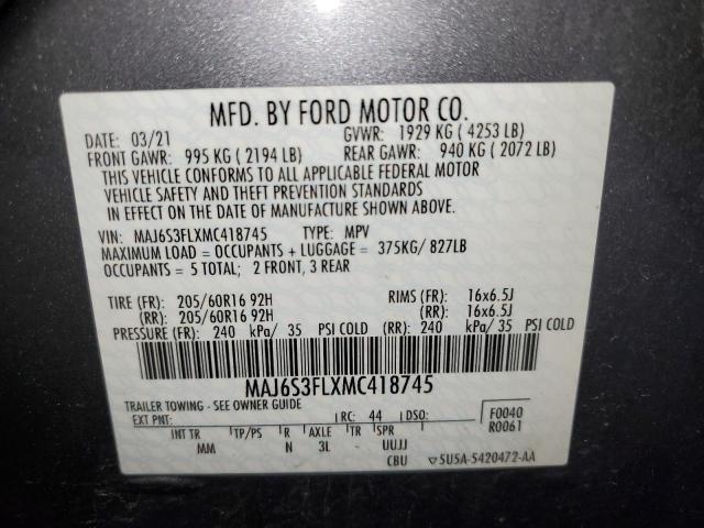 Photo 12 VIN: MAJ6S3FLXMC418745 - FORD ECOSPORT 