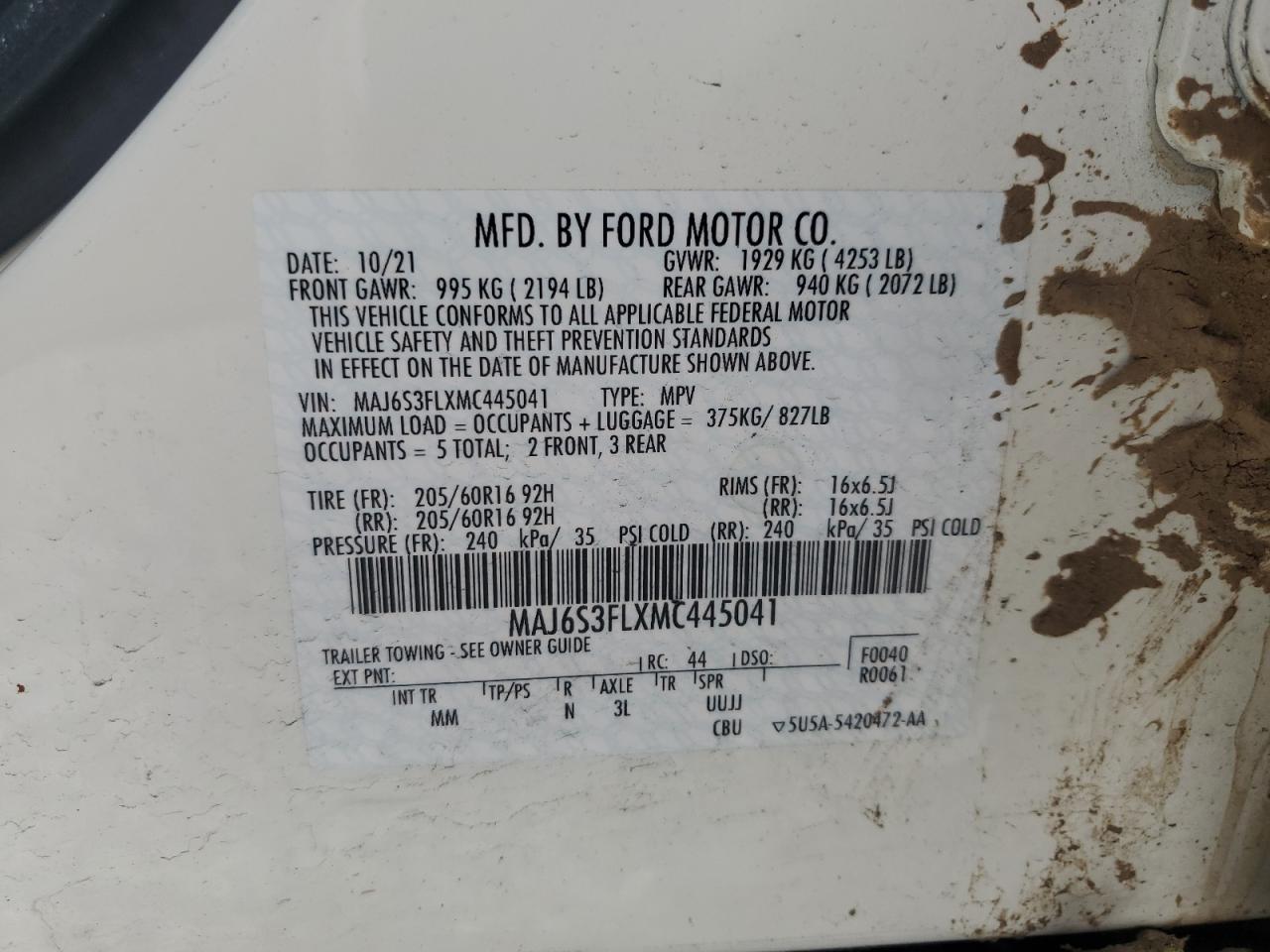 Photo 11 VIN: MAJ6S3FLXMC445041 - FORD ECOSPORT 