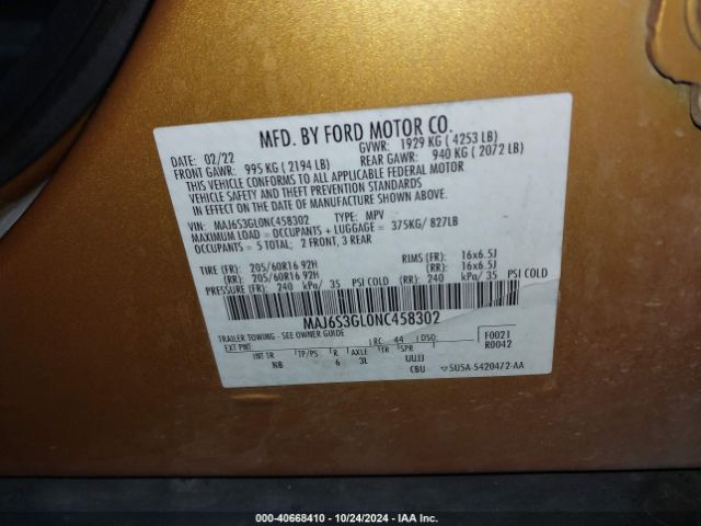 Photo 8 VIN: MAJ6S3GL0NC458302 - FORD ECOSPORT 