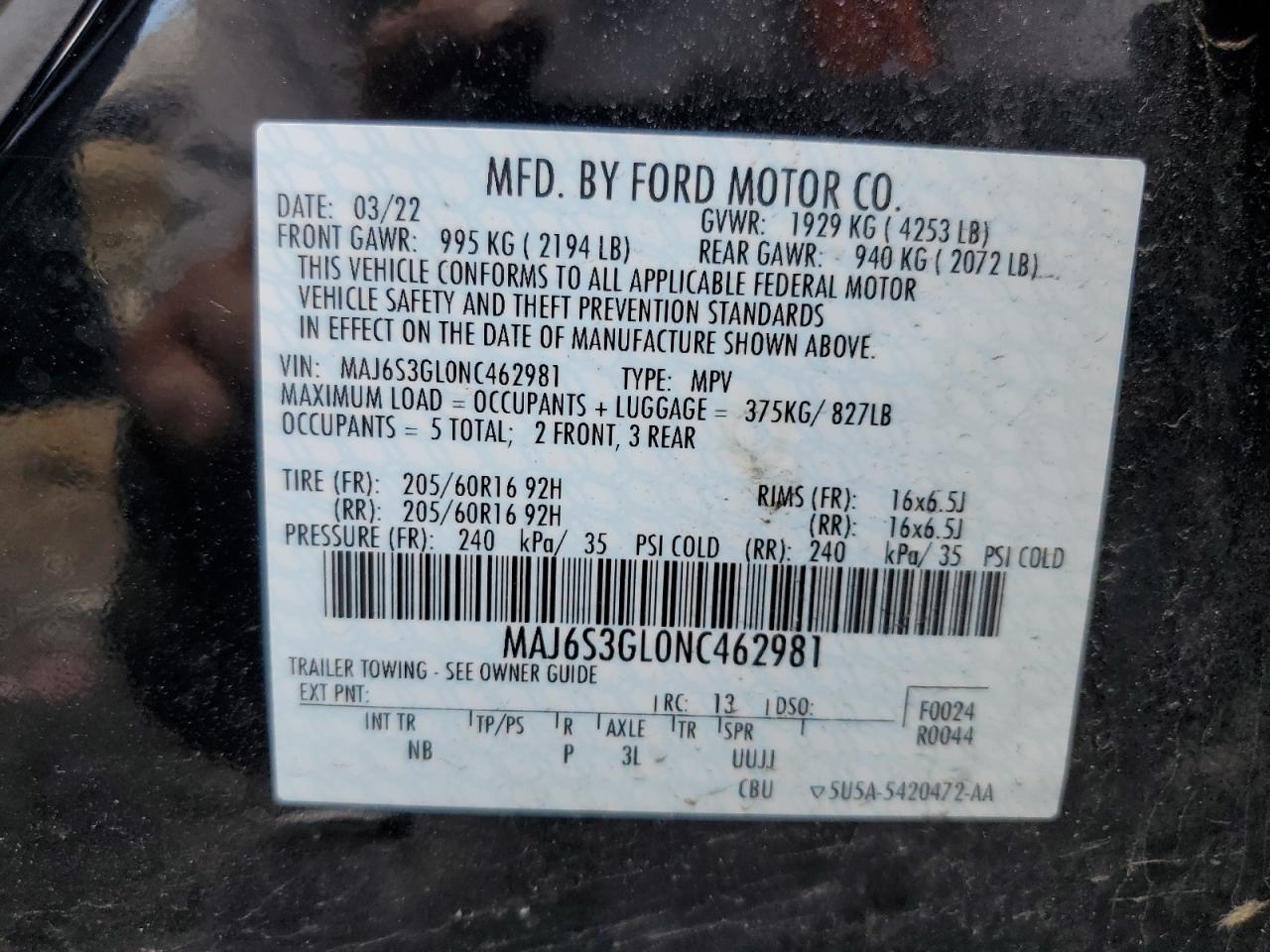 Photo 12 VIN: MAJ6S3GL0NC462981 - FORD ECOSPORT 