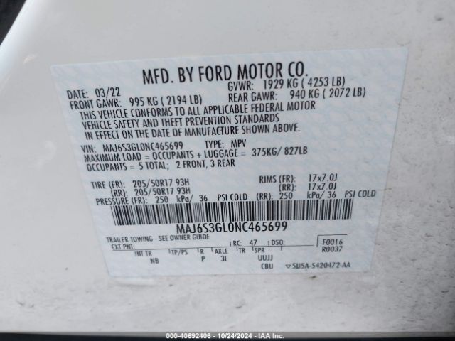 Photo 8 VIN: MAJ6S3GL0NC465699 - FORD ECOSPORT 