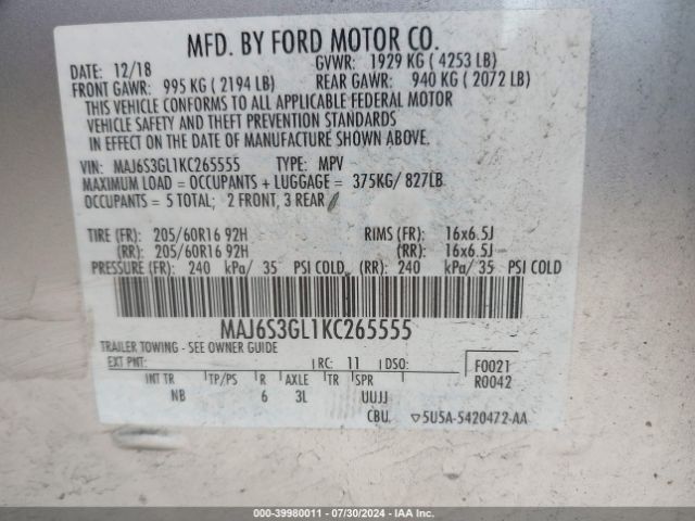 Photo 8 VIN: MAJ6S3GL1KC265555 - FORD ECOSPORT 