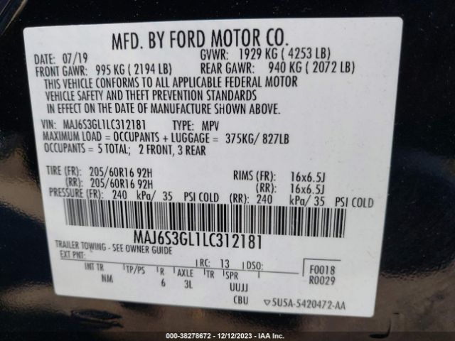 Photo 8 VIN: MAJ6S3GL1LC312181 - FORD ECOSPORT 