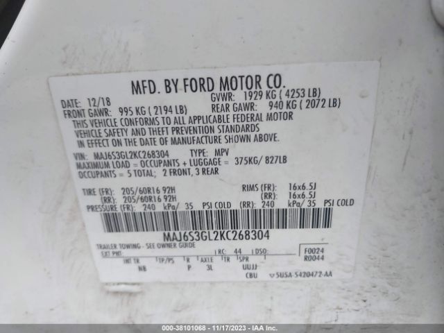 Photo 8 VIN: MAJ6S3GL2KC268304 - FORD ECOSPORT 