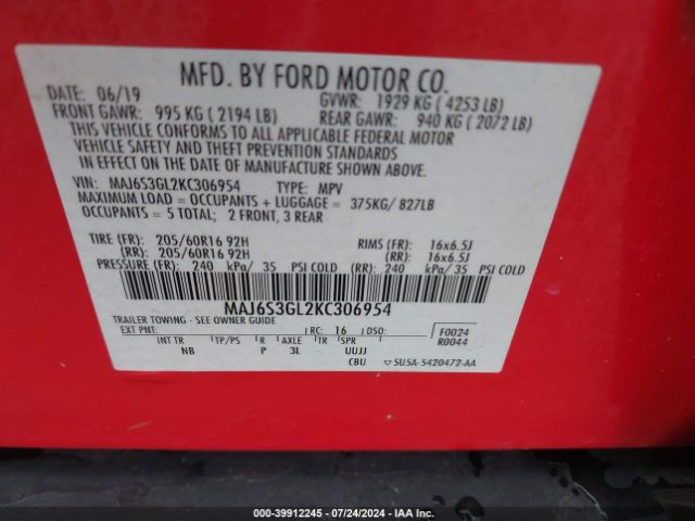 Photo 8 VIN: MAJ6S3GL2KC306954 - FORD ECOSPORT 