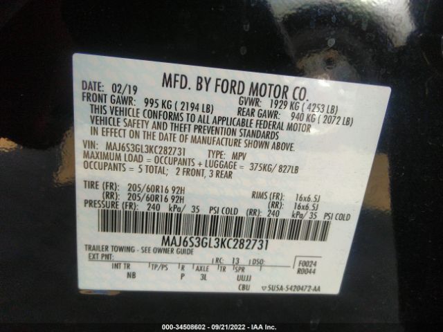 Photo 8 VIN: MAJ6S3GL3KC282731 - FORD ECOSPORT 