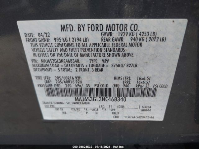 Photo 8 VIN: MAJ6S3GL3NC468340 - FORD ECOSPORT 