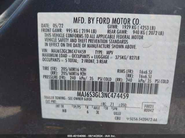 Photo 8 VIN: MAJ6S3GL3NC474459 - FORD ECOSPORT 