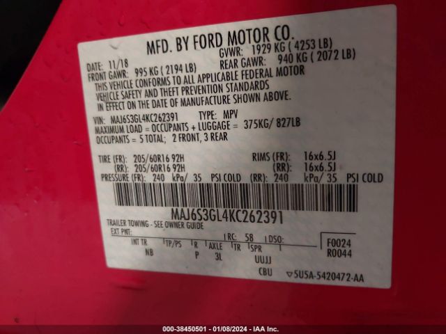 Photo 8 VIN: MAJ6S3GL4KC262391 - FORD ECOSPORT 