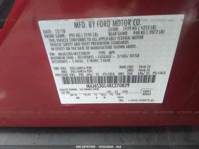 Photo 8 VIN: MAJ6S3GL4KC270829 - FORD ECOSPORT 