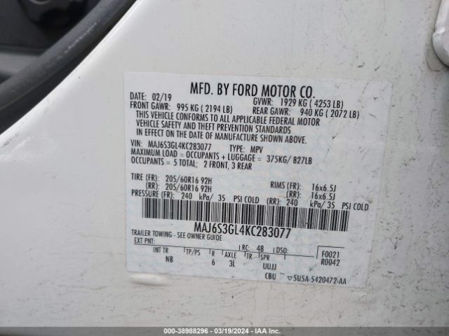 Photo 8 VIN: MAJ6S3GL4KC283077 - FORD ECOSPORT 