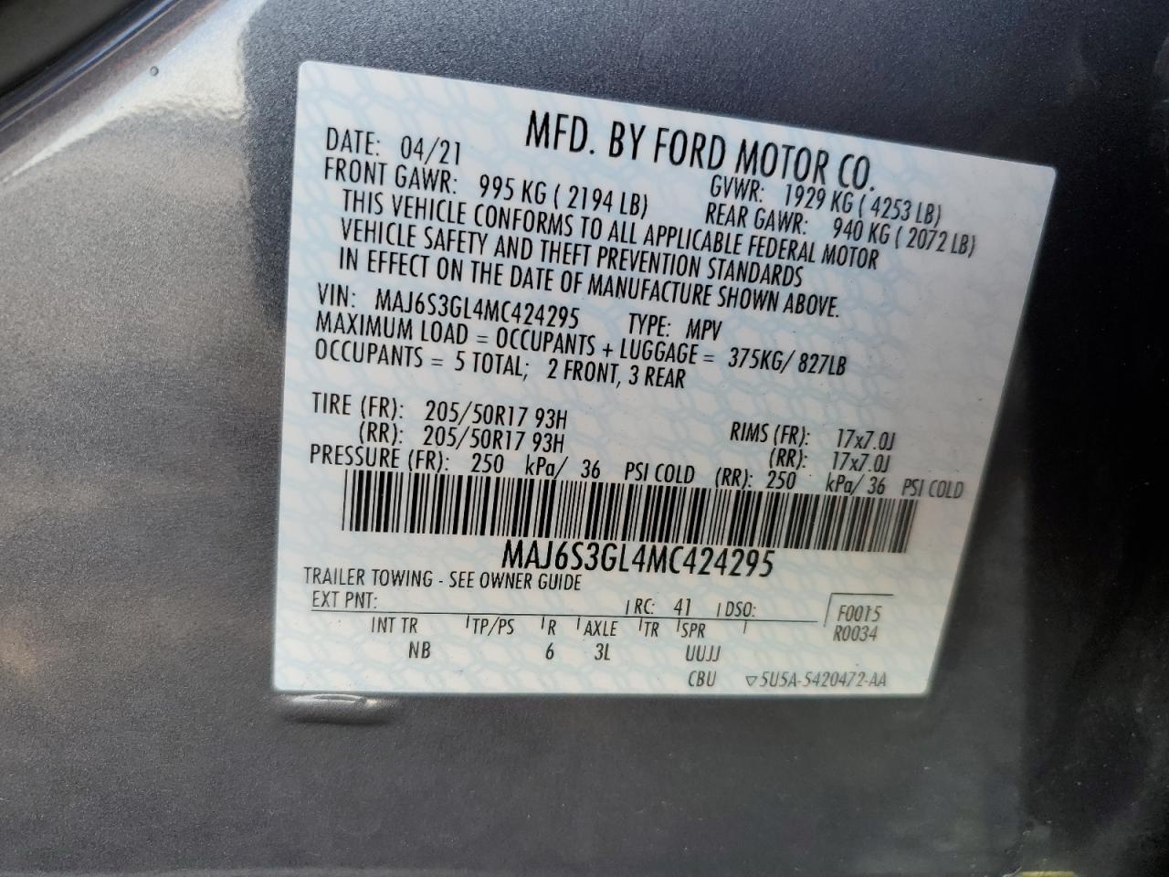 Photo 11 VIN: MAJ6S3GL4MC424295 - FORD ECOSPORT 