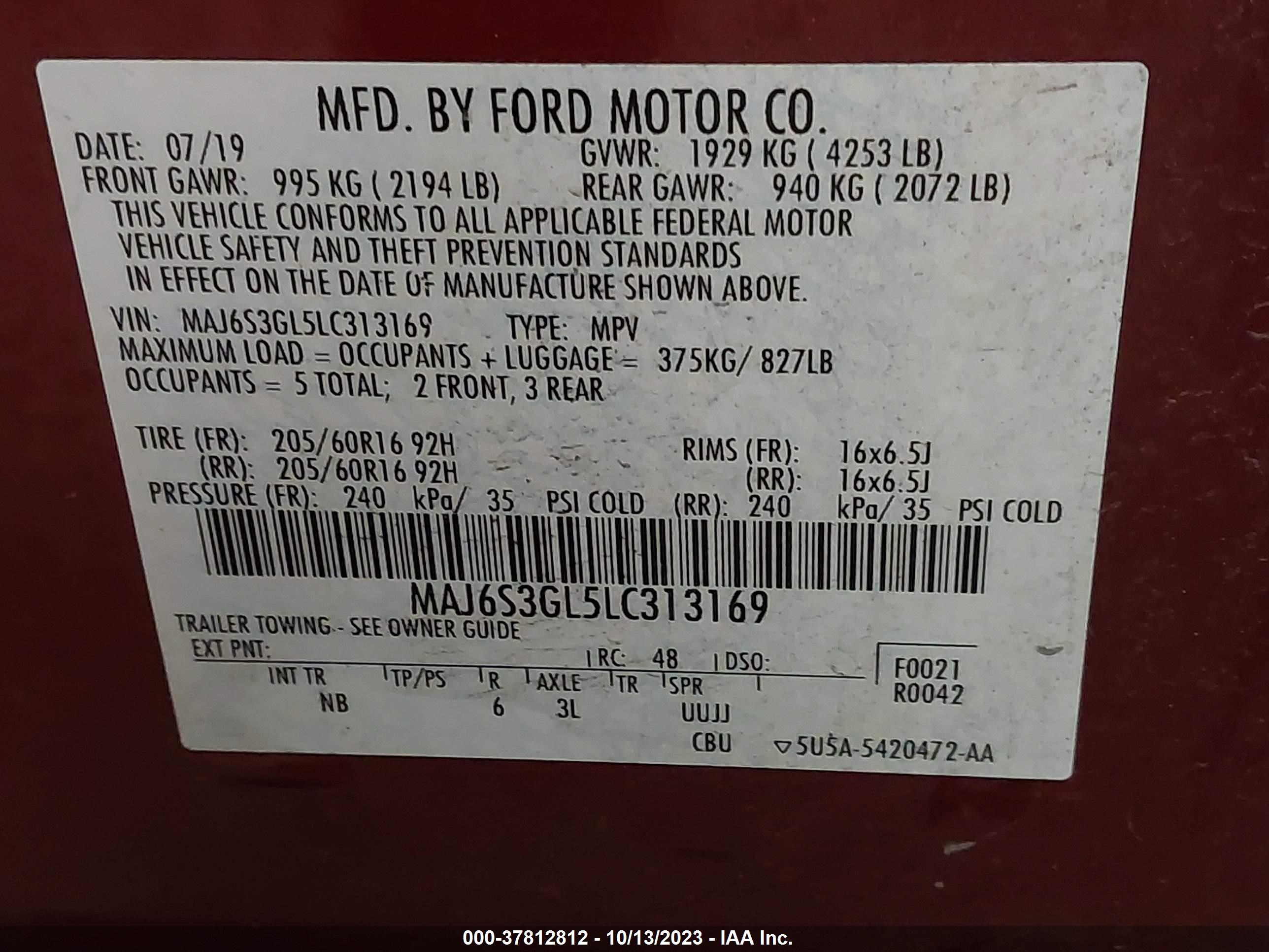 Photo 8 VIN: MAJ6S3GL5LC313169 - FORD ECOSPORT 