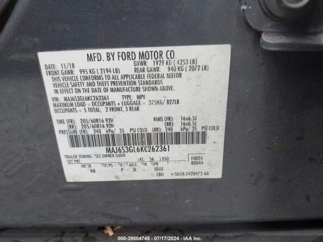 Photo 8 VIN: MAJ6S3GL6KC262361 - FORD ECOSPORT 