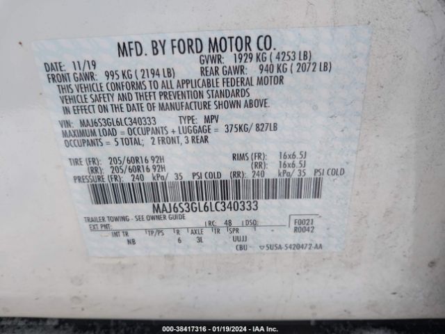 Photo 8 VIN: MAJ6S3GL6LC340333 - FORD ECOSPORT 