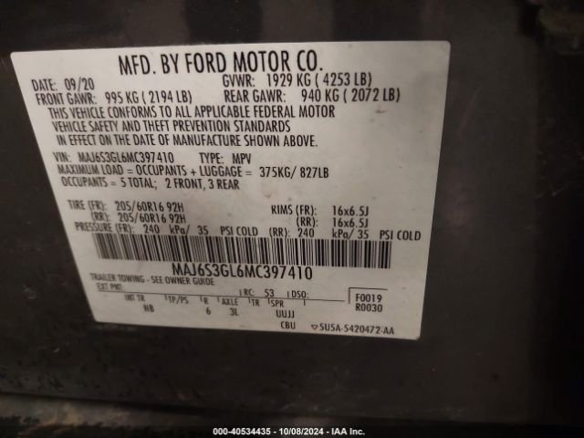 Photo 8 VIN: MAJ6S3GL6MC397410 - FORD ECOSPORT 