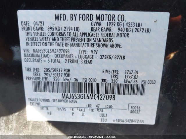 Photo 8 VIN: MAJ6S3GL6MC427098 - FORD ECOSPORT 