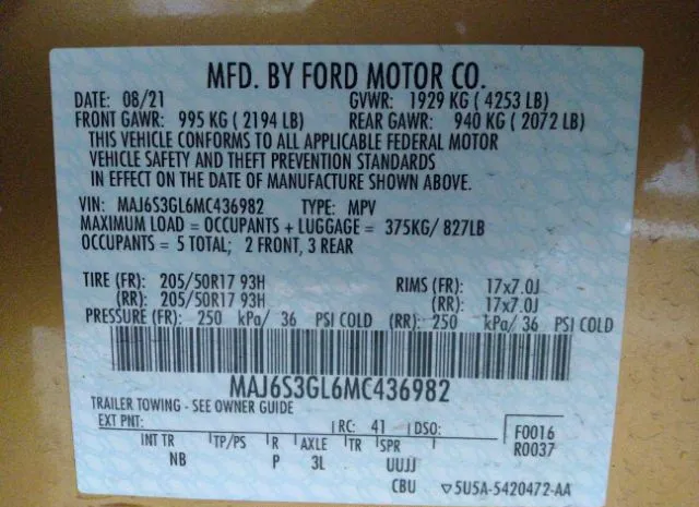 Photo 8 VIN: MAJ6S3GL6MC436982 - FORD ECOSPORT 