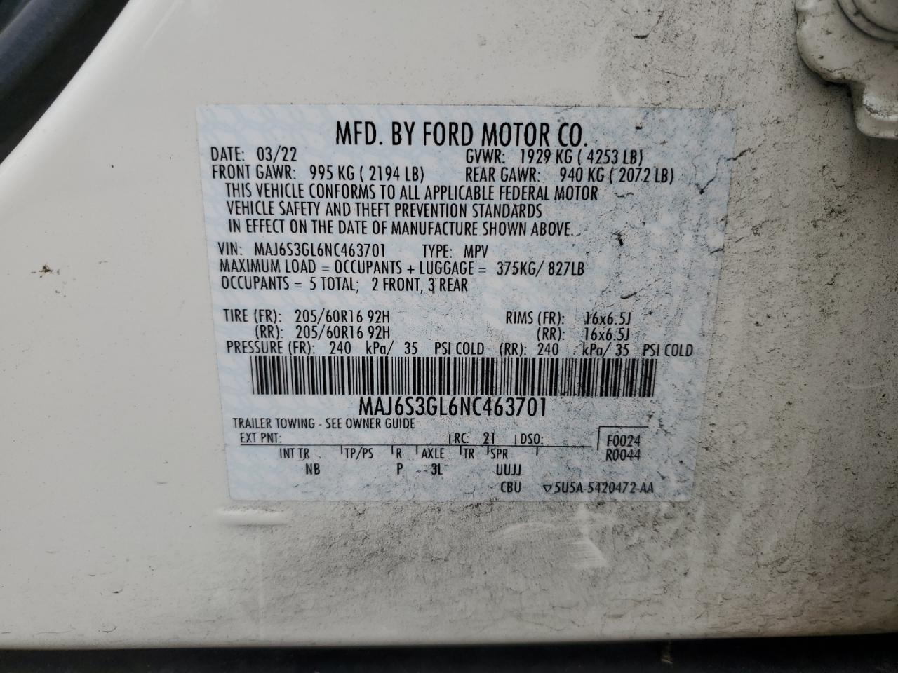 Photo 13 VIN: MAJ6S3GL6NC463701 - FORD ECOSPORT 