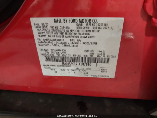 Photo 8 VIN: MAJ6S3GL7LC387810 - FORD ECOSPORT 