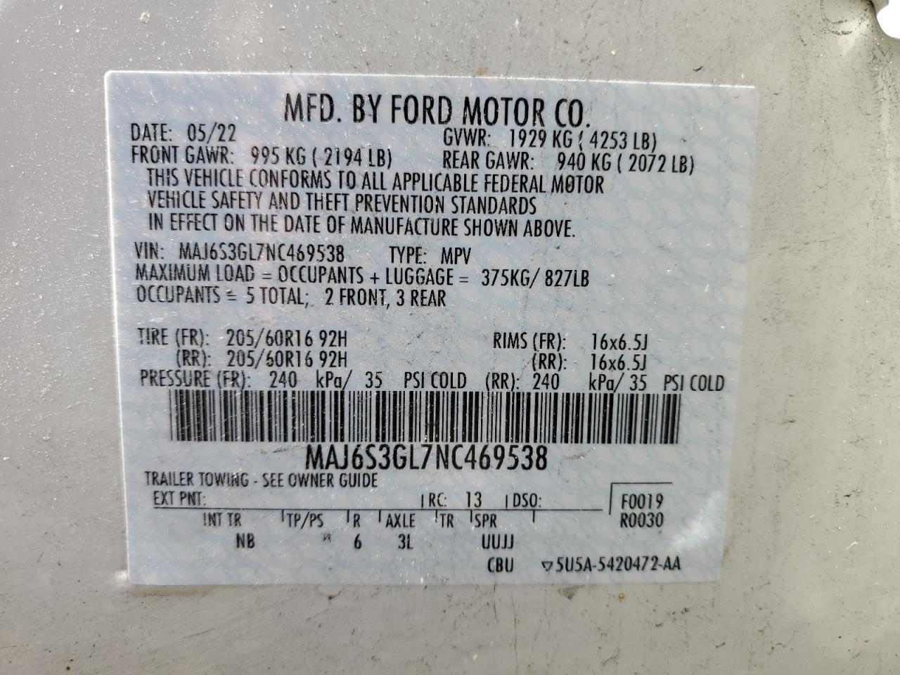 Photo 13 VIN: MAJ6S3GL7NC469538 - FORD ECOSPORT 