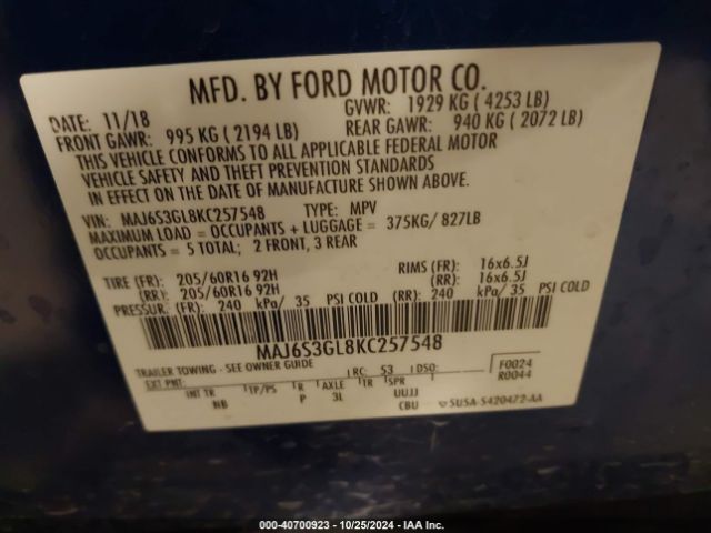 Photo 8 VIN: MAJ6S3GL8KC257548 - FORD ECOSPORT 