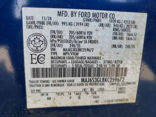 Photo 9 VIN: MAJ6S3GL8KC259672 - FORD ECOSPORT S 