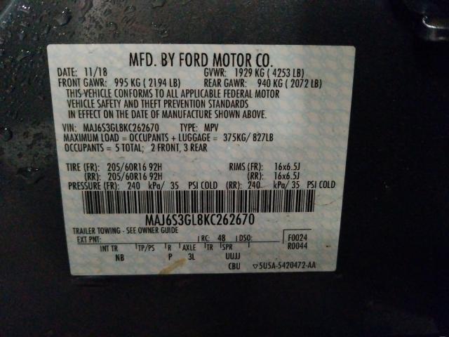 Photo 9 VIN: MAJ6S3GL8KC262670 - FORD ECOSPORT 