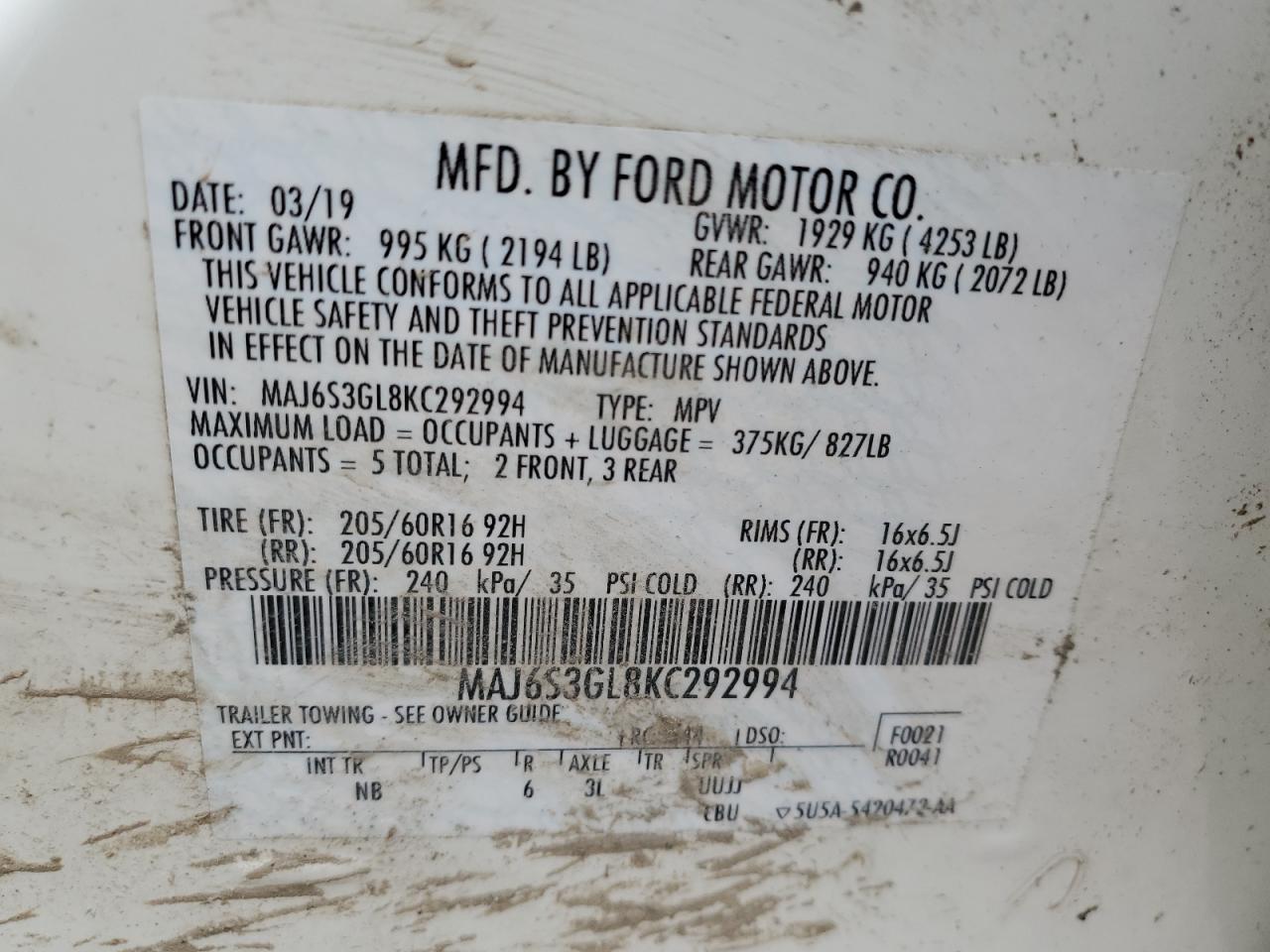 Photo 13 VIN: MAJ6S3GL8KC292994 - FORD ECOSPORT 