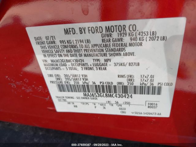 Photo 8 VIN: MAJ6S3GL8MC430424 - FORD ECOSPORT 