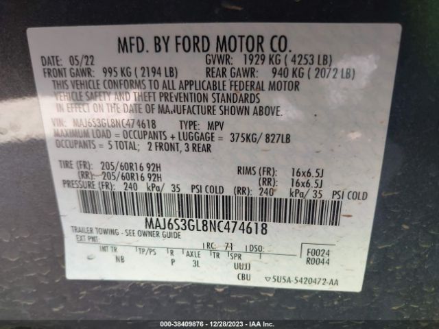 Photo 8 VIN: MAJ6S3GL8NC474618 - FORD ECOSPORT 