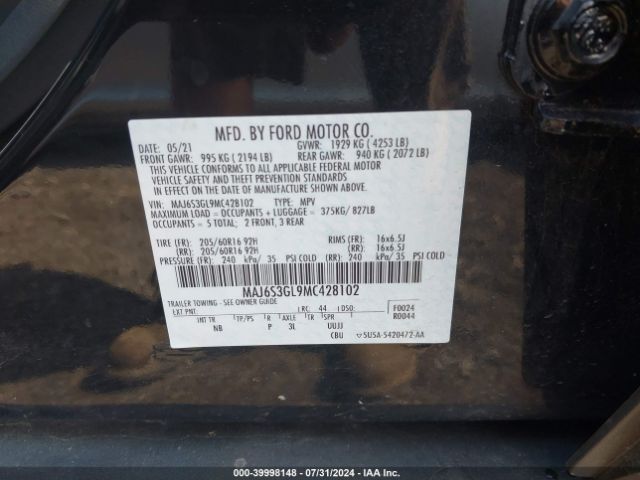 Photo 8 VIN: MAJ6S3GL9MC428102 - FORD ECOSPORT 