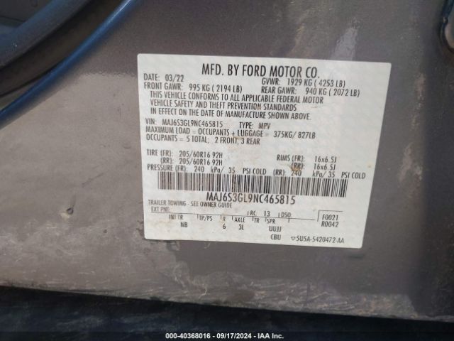 Photo 8 VIN: MAJ6S3GL9NC465815 - FORD ECOSPORT 