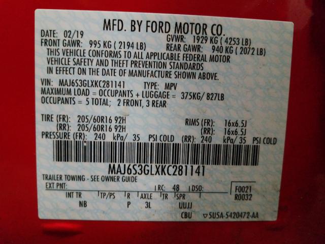 Photo 9 VIN: MAJ6S3GLXKC281141 - FORD ECOSPORT 