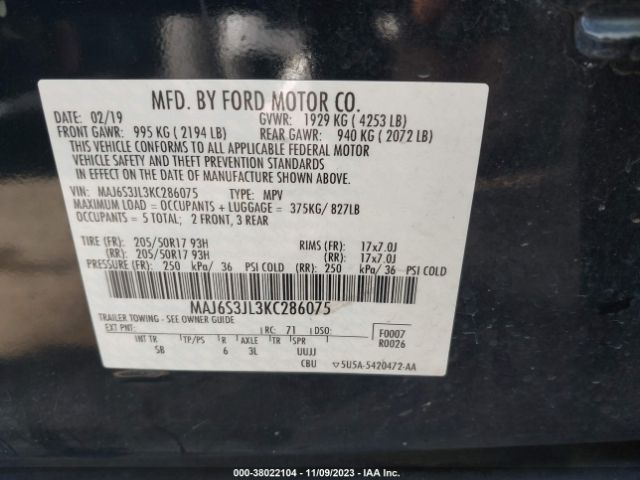 Photo 8 VIN: MAJ6S3JL3KC286075 - FORD ECOSPORT 