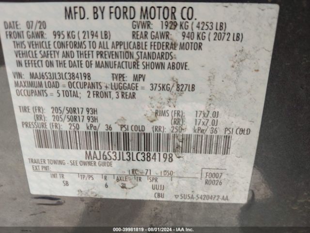 Photo 8 VIN: MAJ6S3JL3LC384198 - FORD ECOSPORT 