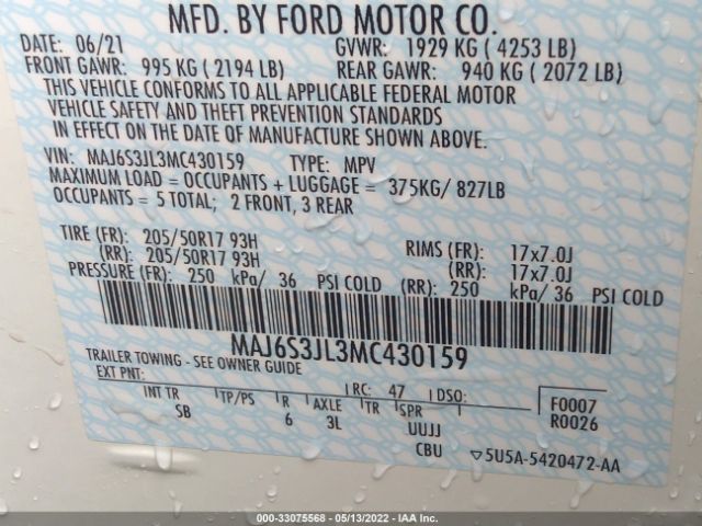 Photo 8 VIN: MAJ6S3JL3MC430159 - FORD ECOSPORT 