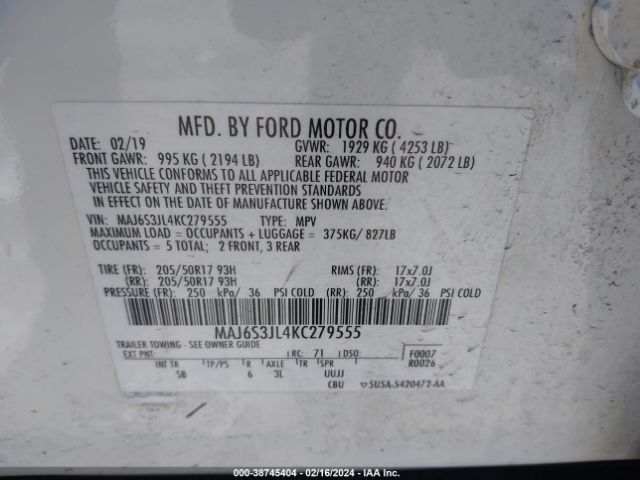 Photo 8 VIN: MAJ6S3JL4KC279555 - FORD ECOSPORT 